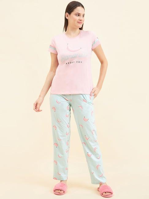 sweet dreams pink & blue geometric print top with pyjamas