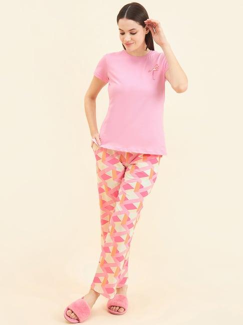 sweet dreams pink geometric print top with pyjamas