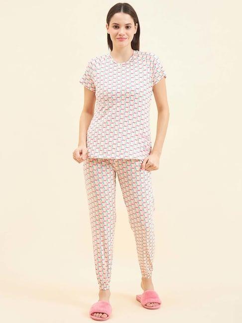 sweet dreams pink geometric print top with pyjamas