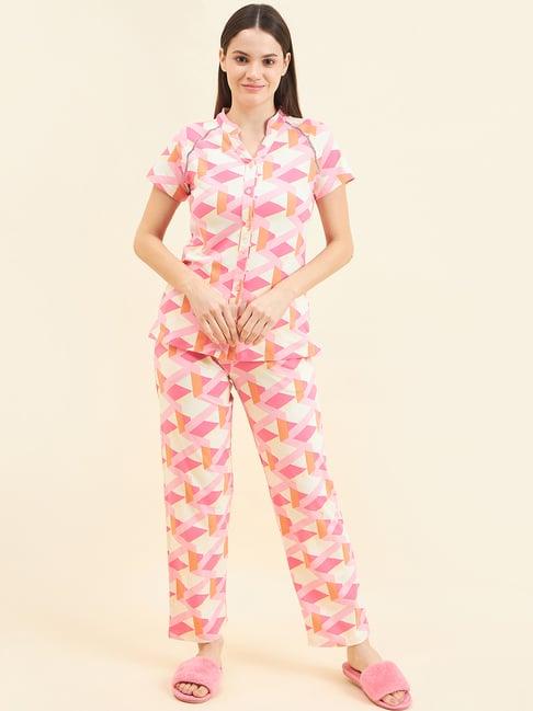 sweet dreams pink geometric print shirt with pyjamas