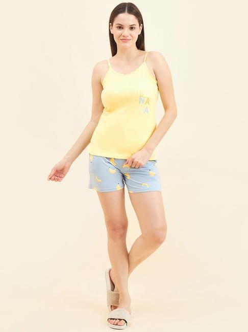 sweet dreams yellow & blue geometric print top with shorts