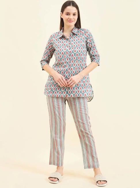 sweet dreams green geometric print shirt with pyjamas