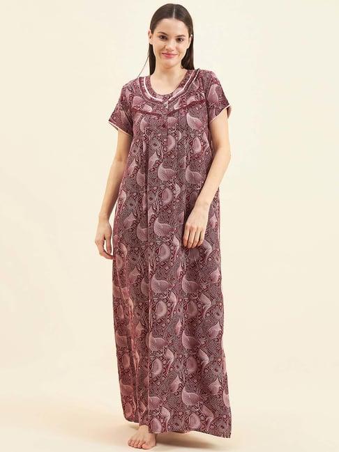 sweet dreams maroon geometric print nighty