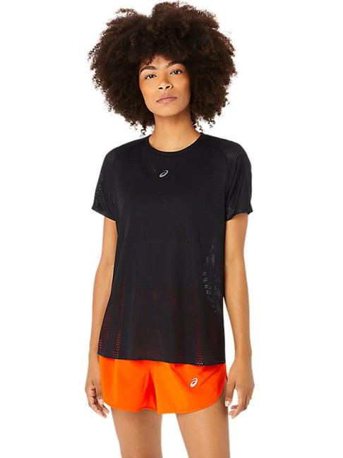 asics black self pattern sports t-shirt