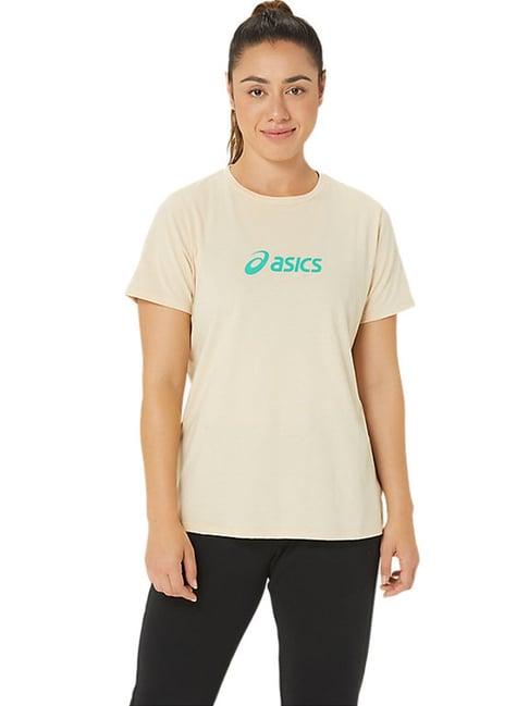 asics beige cotton printed sports t-shirt