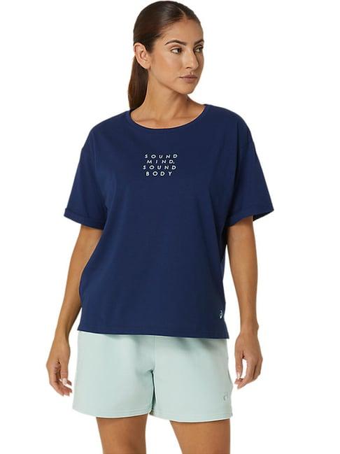 asics blue cotton printed sports t-shirt