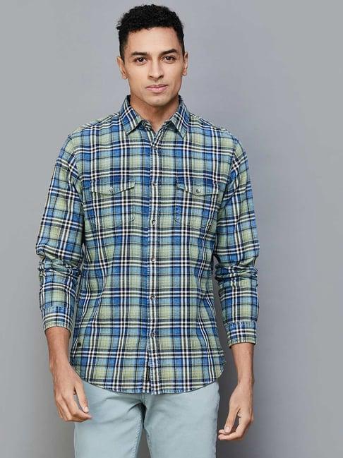 forca by lifestyle grey cotton regular fit checks shirt