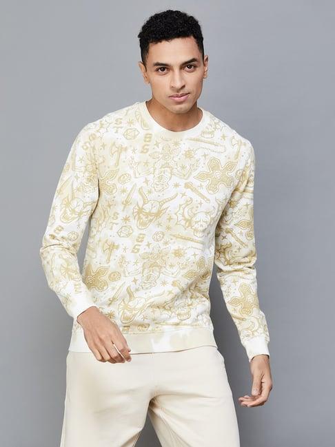 forca by lifestyle off white cotton regular fit printed sweatshirt