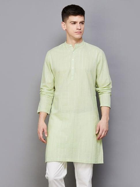 melange by lifestyle sage cotton regular fit striped kurta