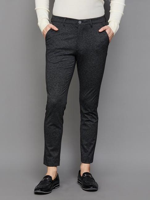 code by lifestyle dark grey regular fit texture trousers