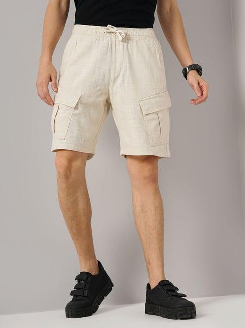 celio ecru cotton loose fit cargo shorts