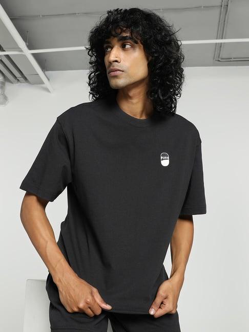 puma downtown black cotton relaxed fit printed t-shirt