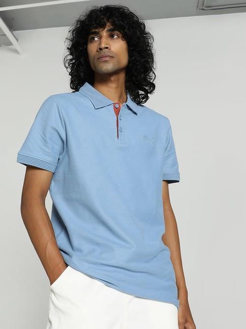 puma nrp india zen blue cotton slim fit polo t-shirt