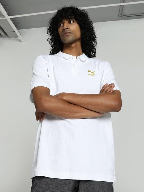 puma white cotton regular fit polo t-shirt