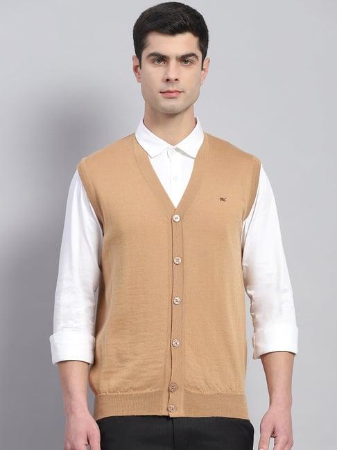 monte carlo camel regular fit pure wool cardigan