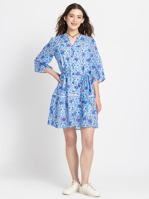 shaye blue floral print wrap dress