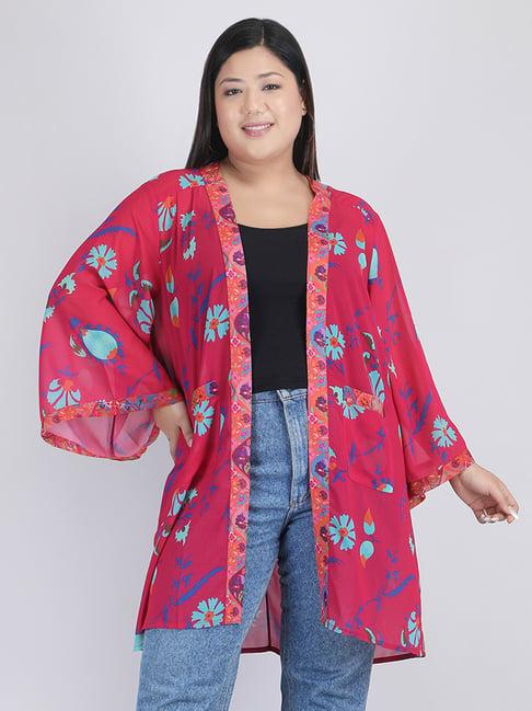 shaye pink & blue floral print shrug