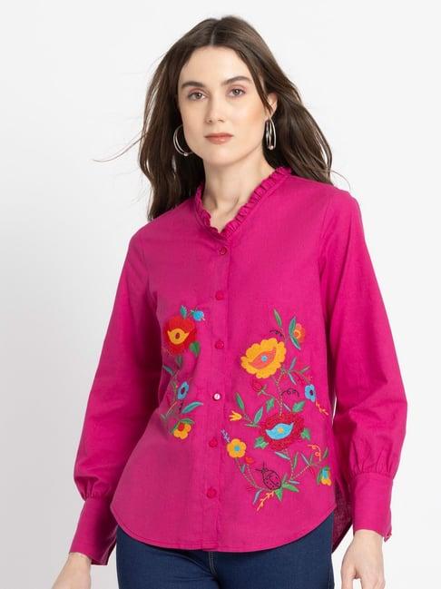 shaye pink cotton embroidered shirt