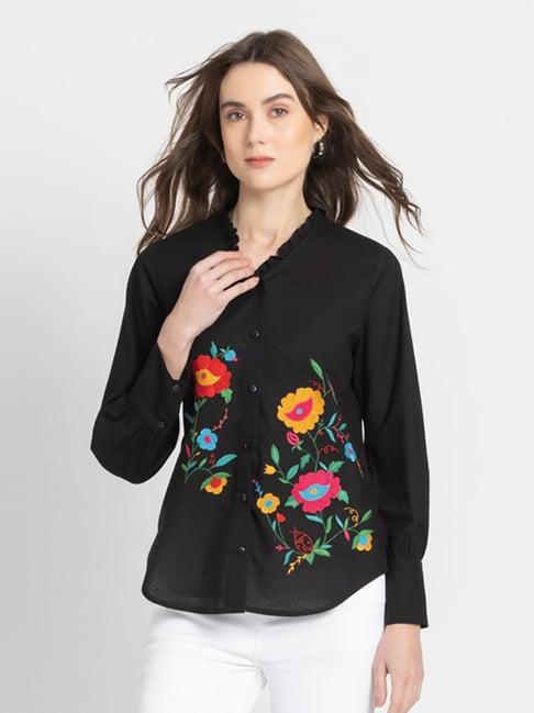 shaye black cotton embroidered shirt