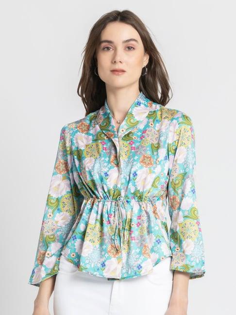 shaye green & white floral print top