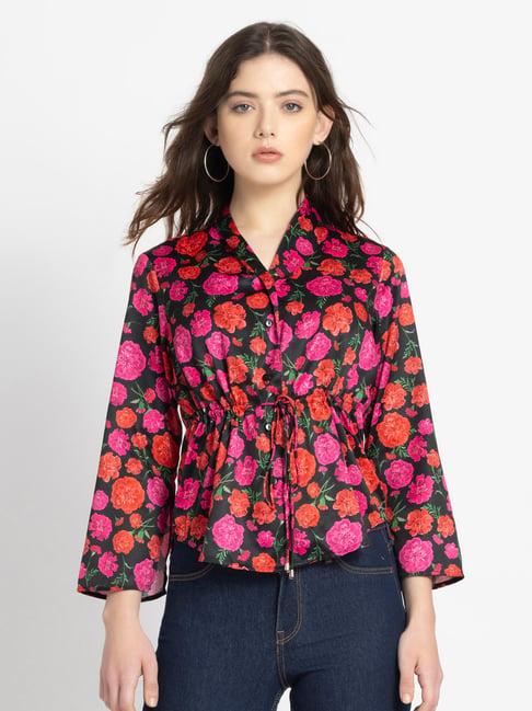 shaye black & pink floral print top