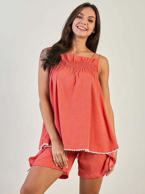 the kaftan company red printed top with shorts