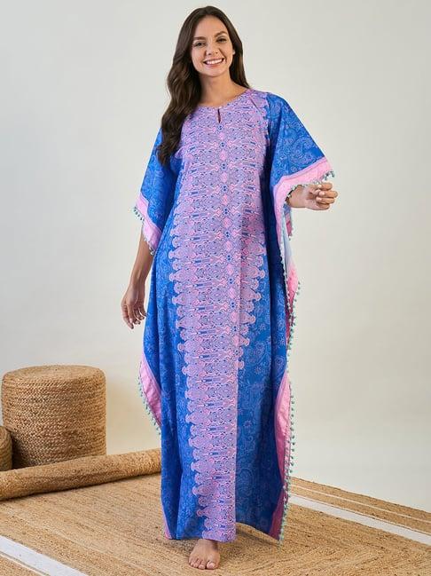 the kaftan night dress company blue paisley print kaftan night dress