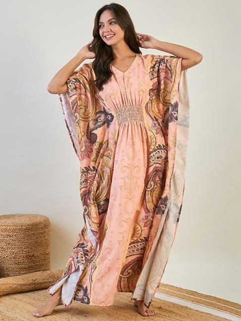 the kaftan night dress company peach printed kaftan night dress