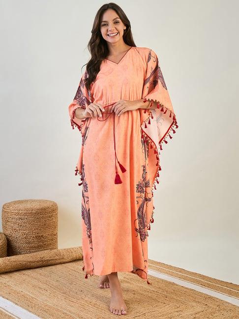 the kaftan night dress company peach paisley print kaftan night dress