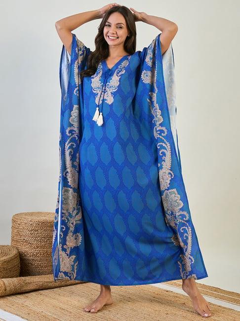 the kaftan night dress company blue paisley print kaftan night dress