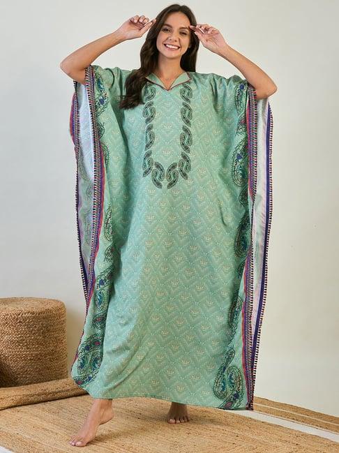 the kaftan night dress company green paisley print kaftan night dress