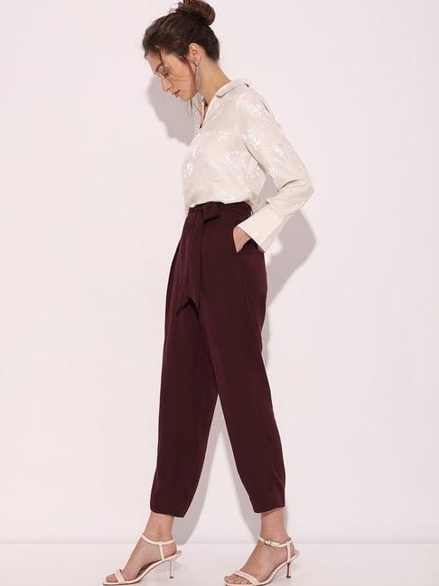 vero moda brown regular fit high rise pants