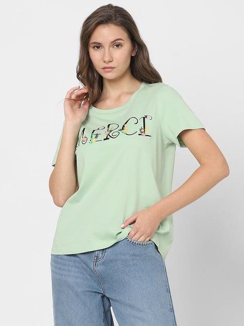 vero moda sage green cotton embroidered t-shirt