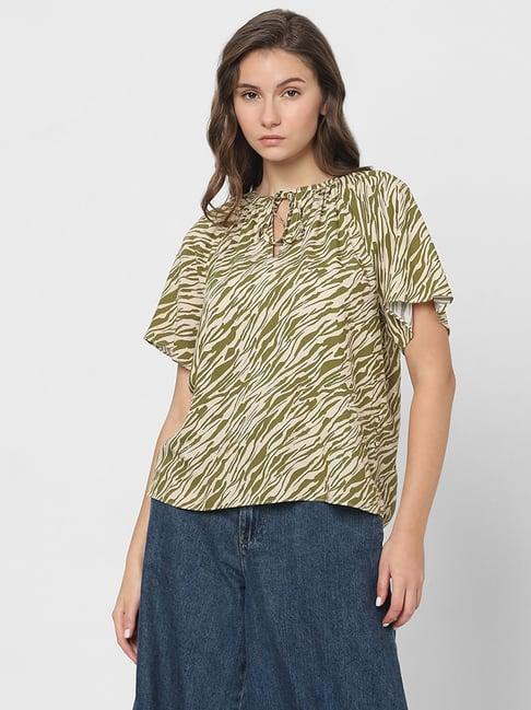 vero moda green & white printed top