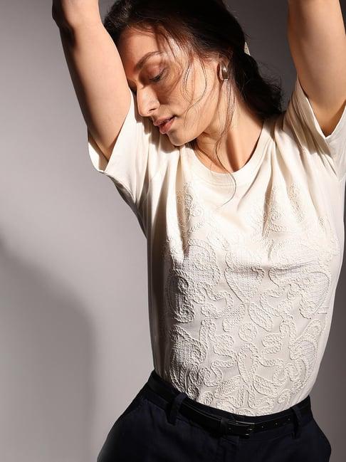 vero moda white cotton embroidered t-shirt