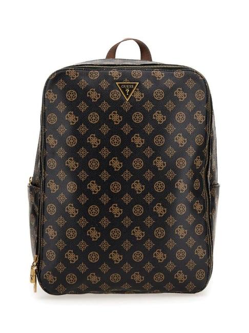 guess brown peony printed medium backpack