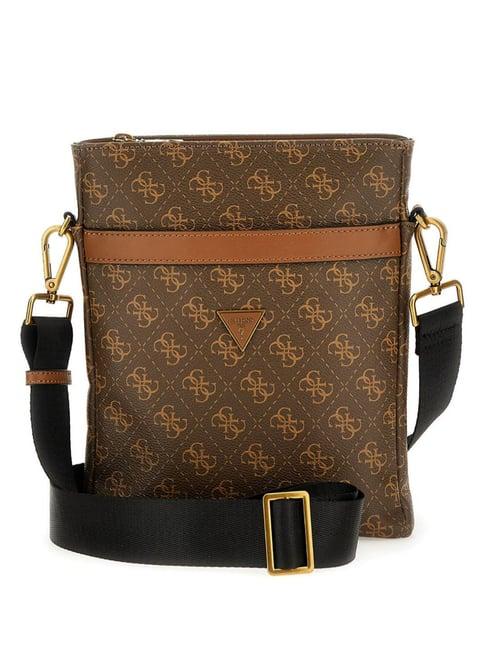 guess brown vezzola printed medium cross body bag