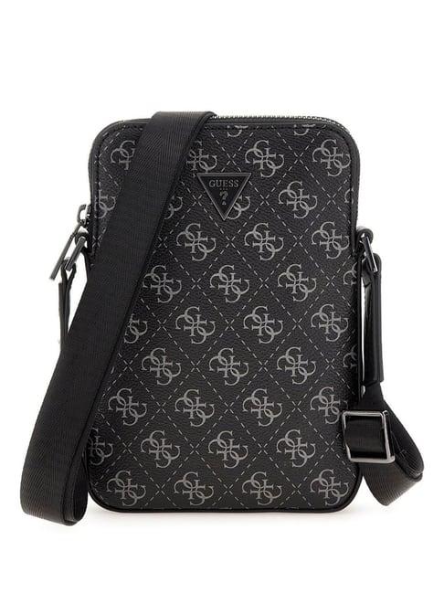 guess dark black torino printed medium cross body bag