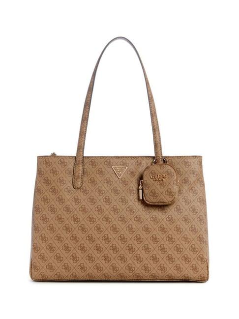 guess latte power play printed medium tote with pouch