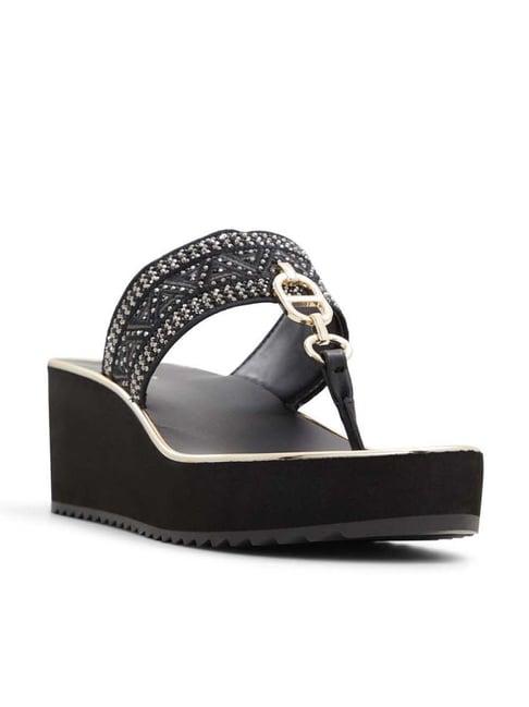 aldo women's fassbider black thong wedges