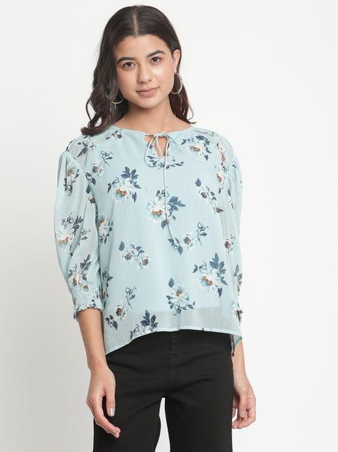 madame aqua floral print top