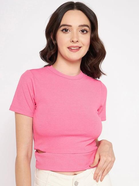 madame pink cotton regular fit crop top