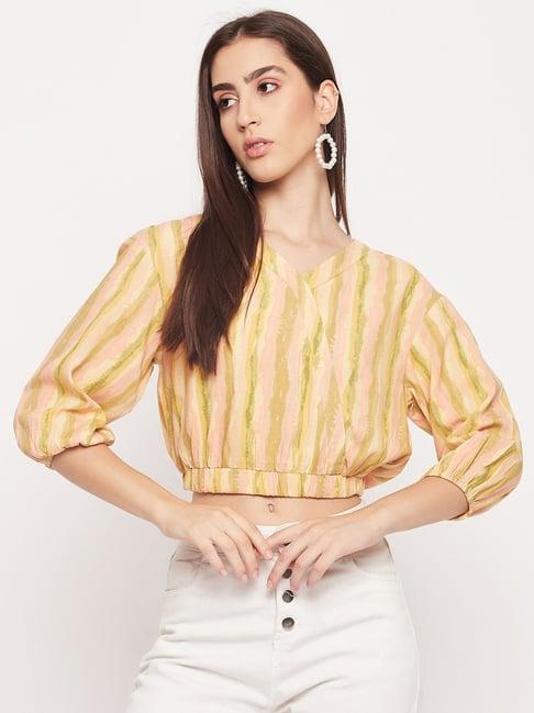 madame green & peach cotton printed crop top