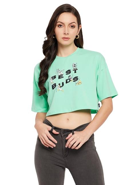 madame mint cotton graphic print crop t-shirt