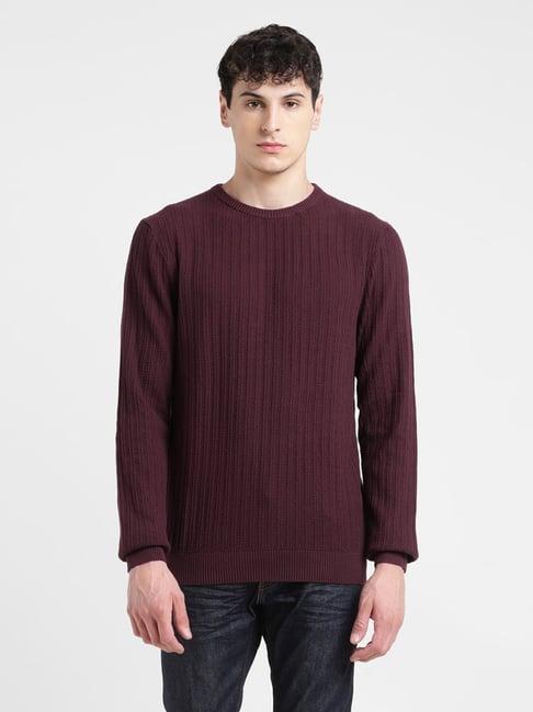 levi's brown cotton regular fit self pattern sweater