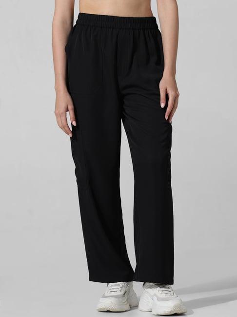 only black regular fit mid rise pants