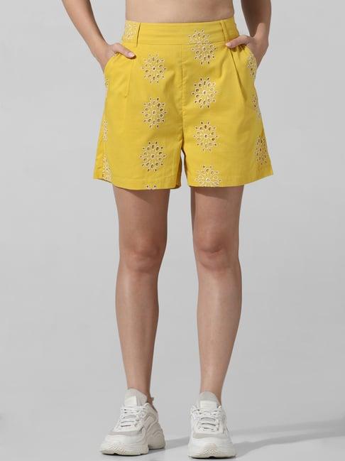 only yellow cotton embroidered shorts