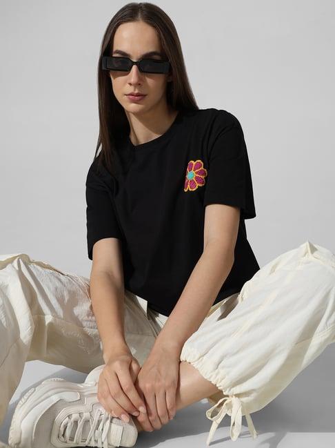 only black cotton embroidered t-shirt