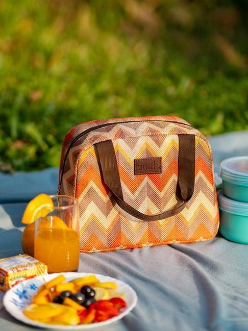 zouk orange geometric lunch bag