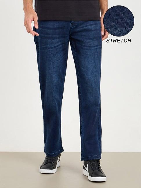 styli medium blue relaxed fit lightly washed jeans